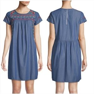 Embroidered Chambray Dress